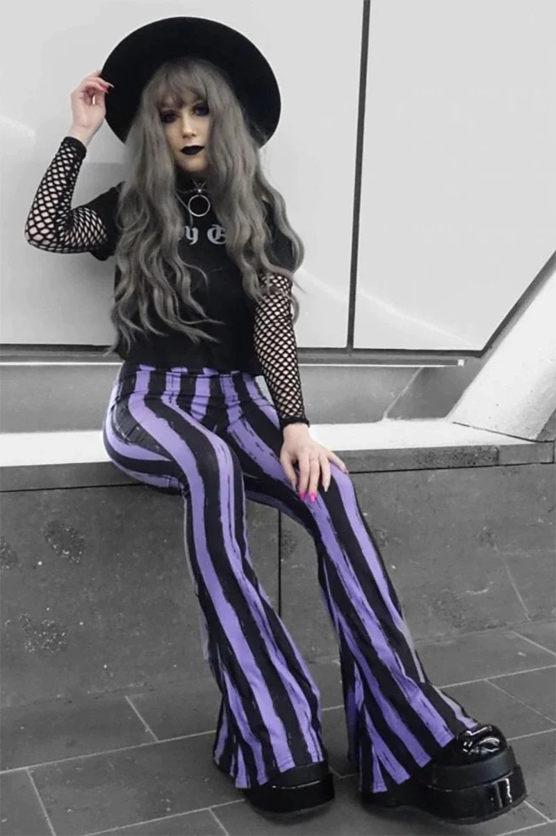 Distressed Black & Purple Striped Flares