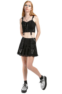 Lolita Pleated Skirt [Black/Black]