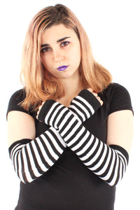 Thumbnail for Emo Striped Arm Warmers [Black/White]