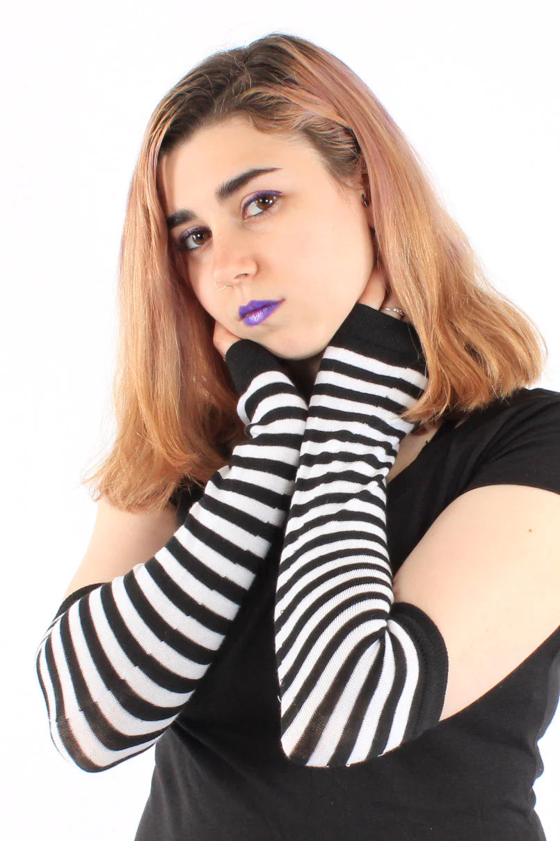 Emo Striped Arm Warmers [Black/White]