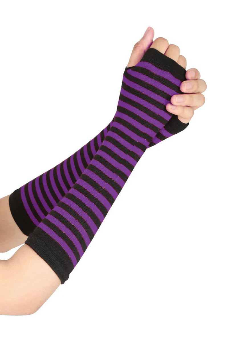 Emo Striped Arm Warmers [Purple/Black]