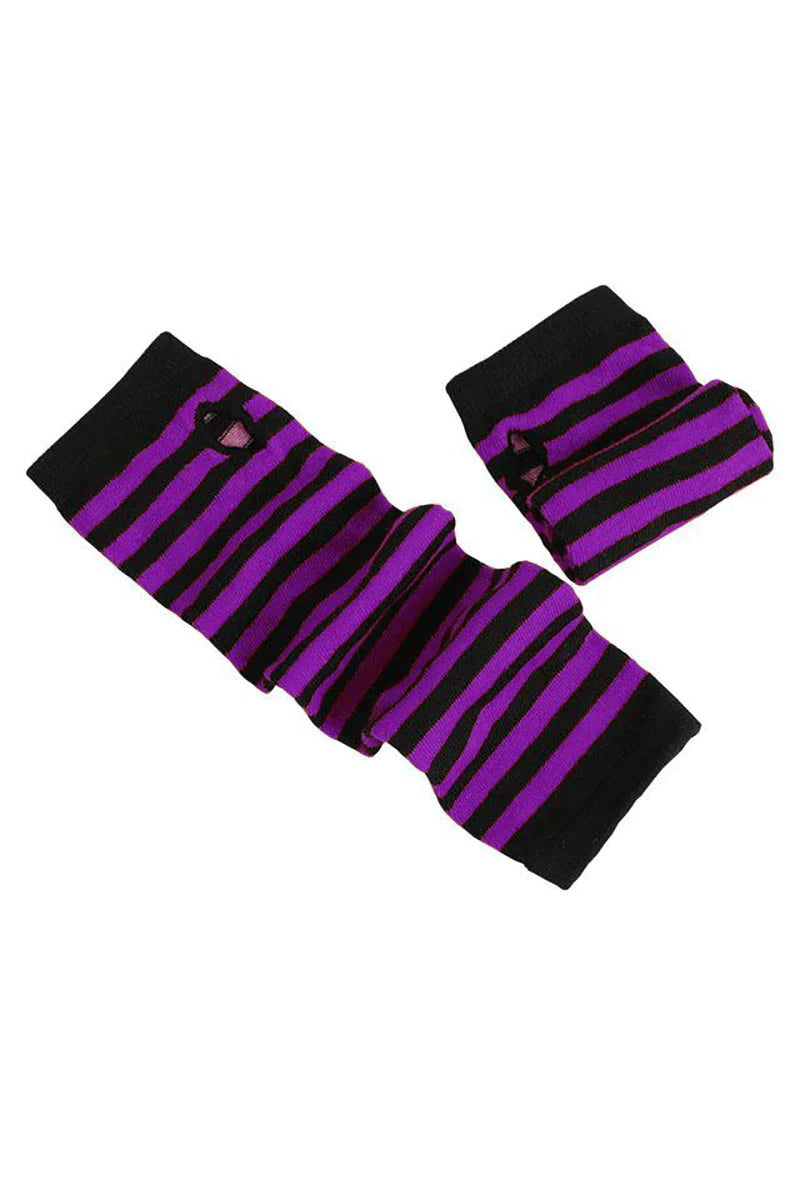 Emo Striped Arm Warmers [Purple/Black]