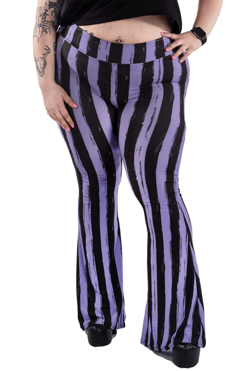 Distressed Black & Purple Striped Flares