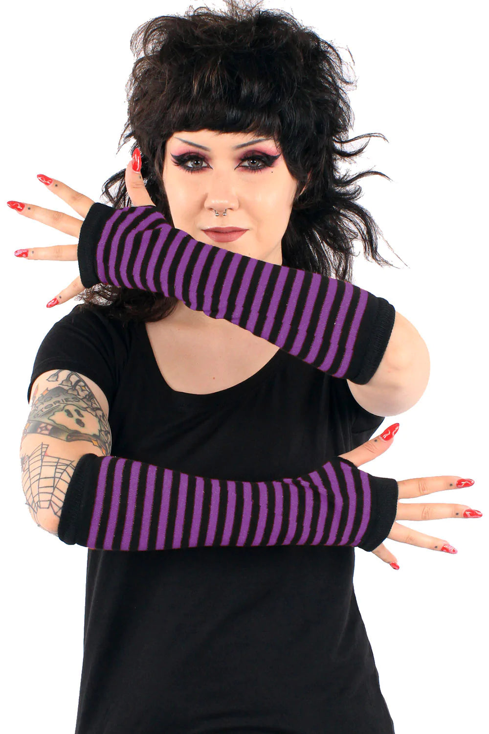 Emo Striped Arm Warmers [Purple/Black]