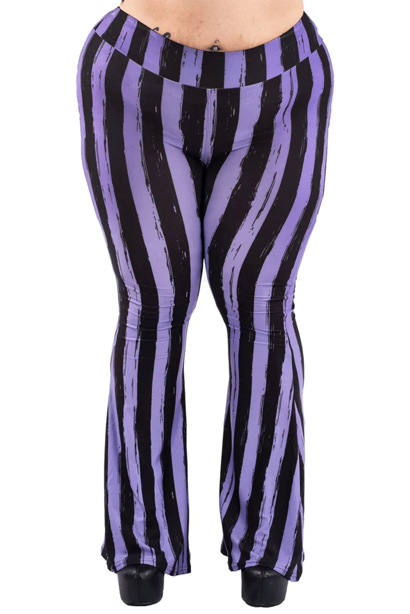 Distressed Black & Purple Striped Flares